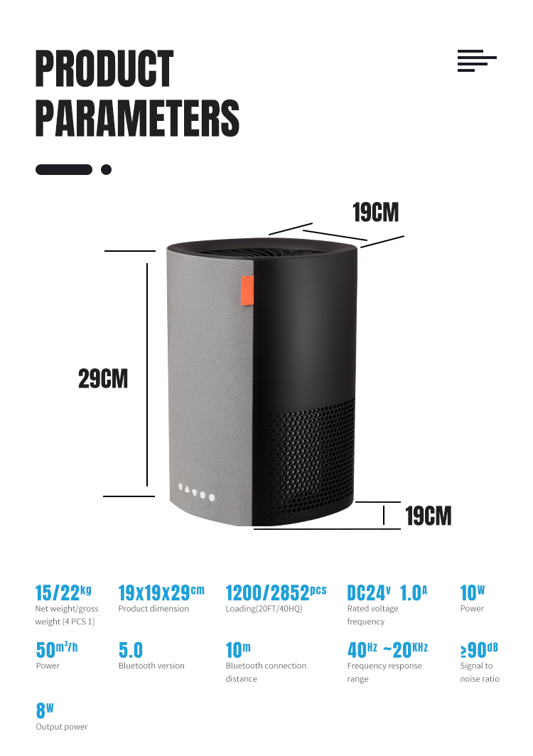 DC24V 14W PM2.5 Air Filter Hepa Filter Negative Ion Air Purifier