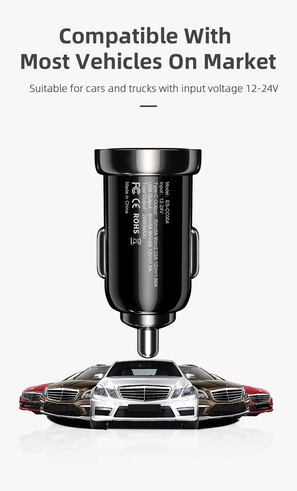 Fireproof PC Phone USB Car Chargers Mini 20W PD3.0 QC3.0