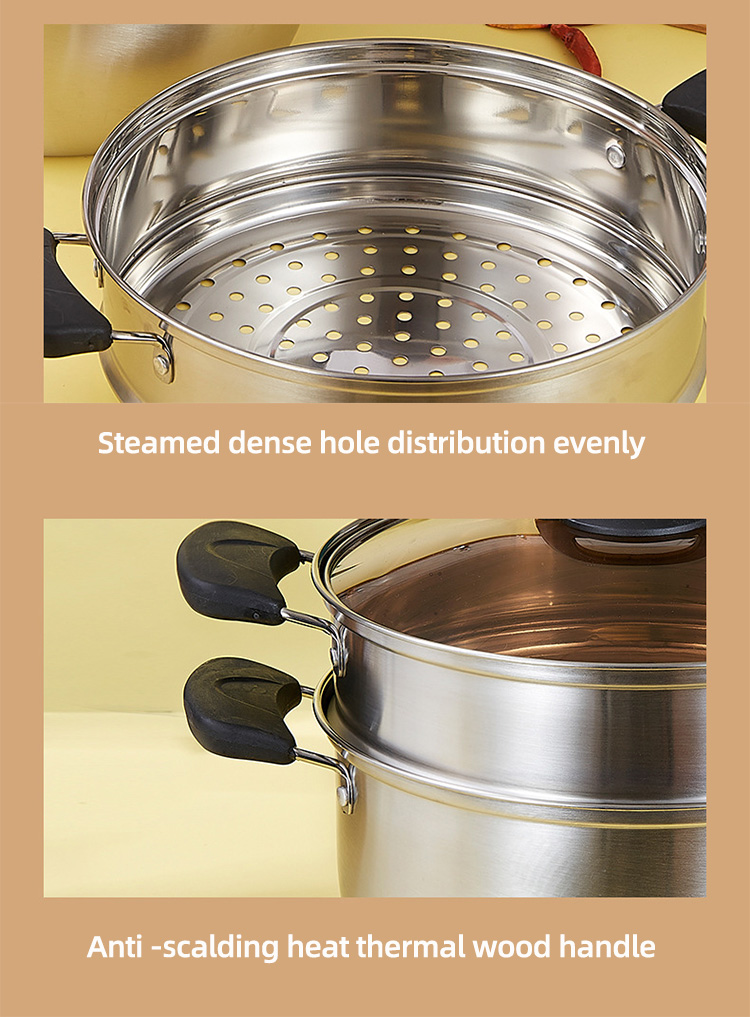 Factory Price Silver Two Layers Stainless Steel Saucepot Food Steamer Pots Soup Pot With Glass Lid