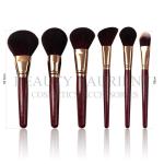 Customizable Logo 7pcs Face Makeup Brush Set Red Wine Wooden Vegan Natural Hair