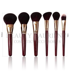Quality Customizable Logo 7pcs Face Makeup Brush Set Red Wine Wooden Vegan Natural Hair wholesale