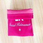 10 X 15cm Hot Pink Plain Drawstring Bags , White Logo Velvet Gift Pouches