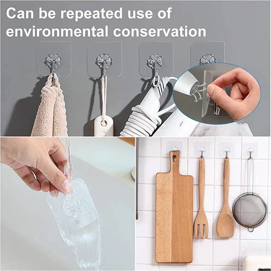 Transparent Waterproof Sticky Adhesive Wall Hooks for Keys Bathroom Outdoor Kitchen Door