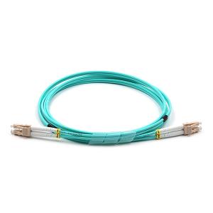 Quality Indoor LC UPC To LC UPC Fiber Optic Patch Cable Duplex Armored OM3 Multimode LSZH 3.0mm Aqua wholesale