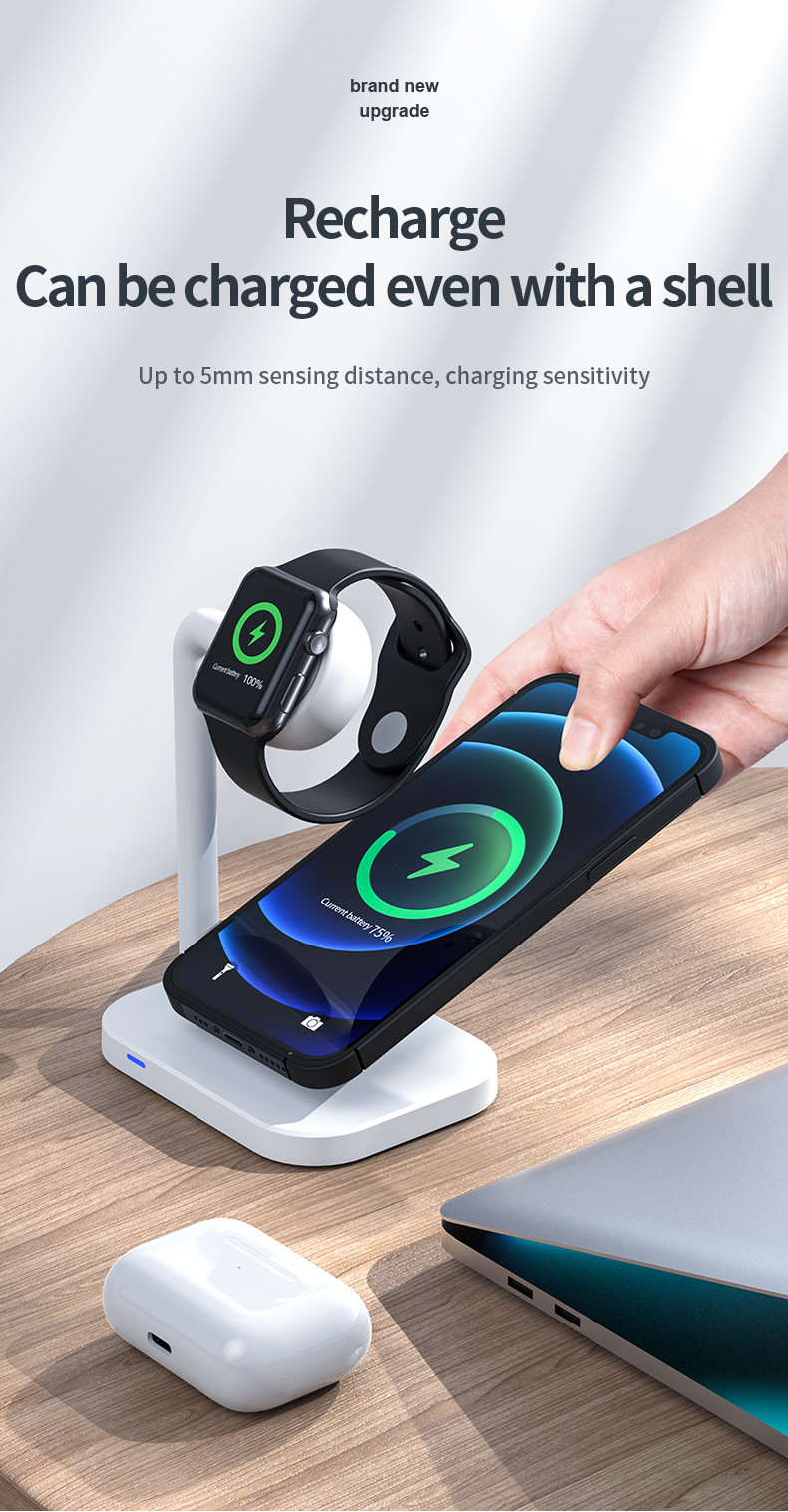 15W Fast Charging Desktop 2 In 1 Wireless Charger for Magnetic Watch Mobile Phone