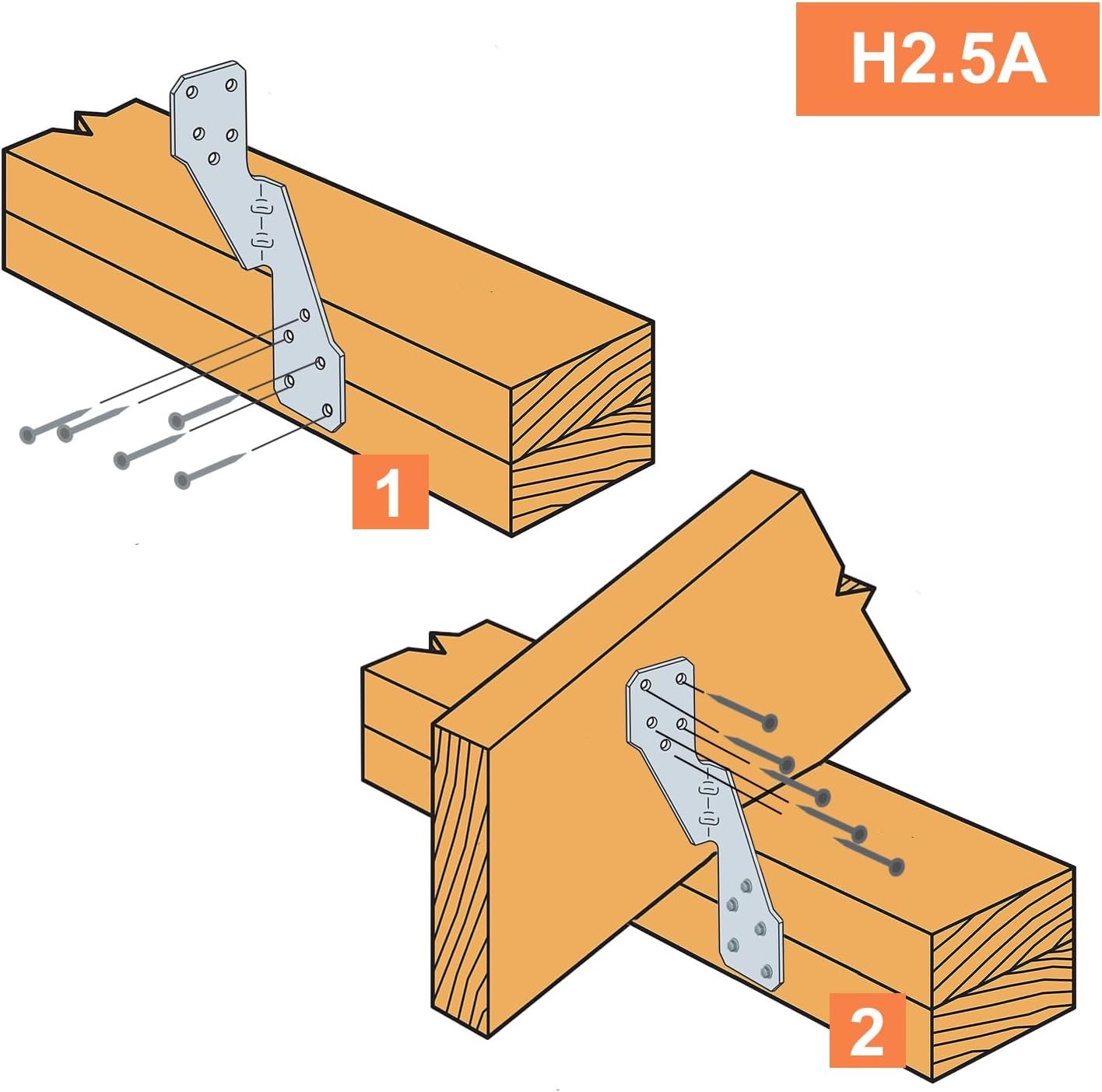 Hurricane Straps H2.5A Right Tie Heavy Duty Galvanized Hurricane Tie 25ct Rafter Ties Double Reinforcement for Left-Hander 25pcs