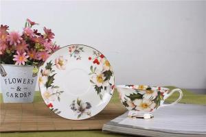 Quality Exquisite 15% 24K Plated Decor Thin Bone China Coffee Cup Sets wholesale