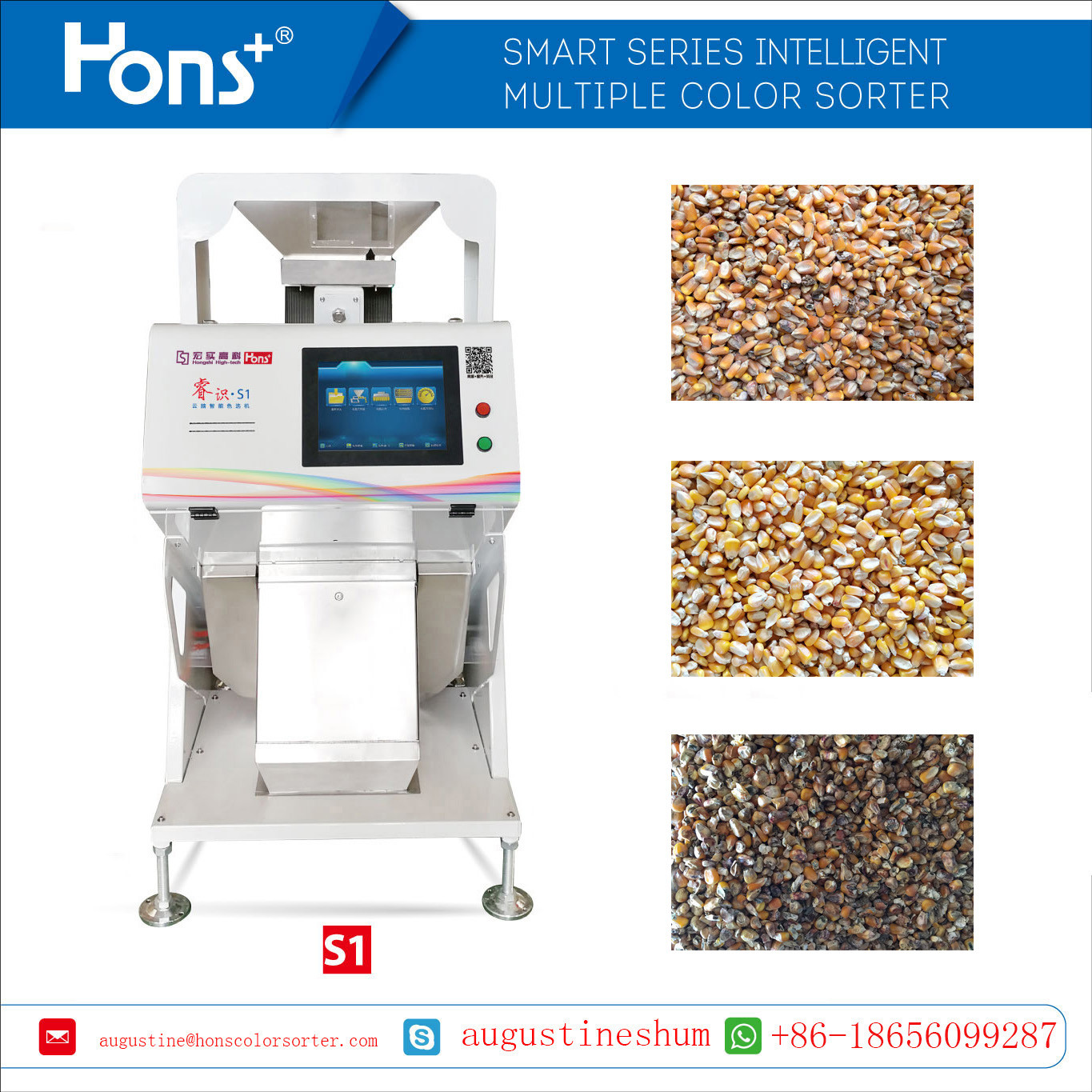 Hons One Chute Corn Separater Color Sorter Grains Yellow Corn Processing Machine