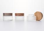 50ML GlASS EMPTY JARS WITH WOODEN LID,BAMBOO CAP SKINCARE LOTION COMESTIC