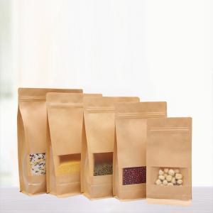 Quality Flat Bottom Clear Window Food Package Brown Kraft Paper Bag for Snack wholesale