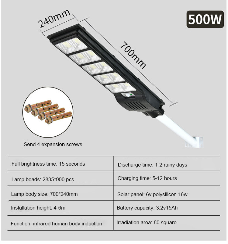 Waterproof Motion Sensor Integrated Solar Street Light With Solar Panel