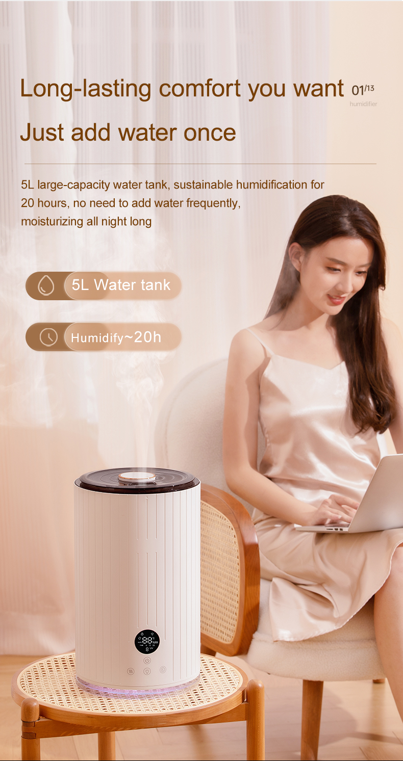 Large Cool-Mist Impeller Humidifier for Bedroom Oem 5L Top Fill Electronic Ultrasonic