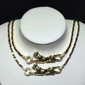 Quality 18K Yellow Gold High End Custom Jewelry Panther Necklace With Diamonds / Lacquer wholesale
