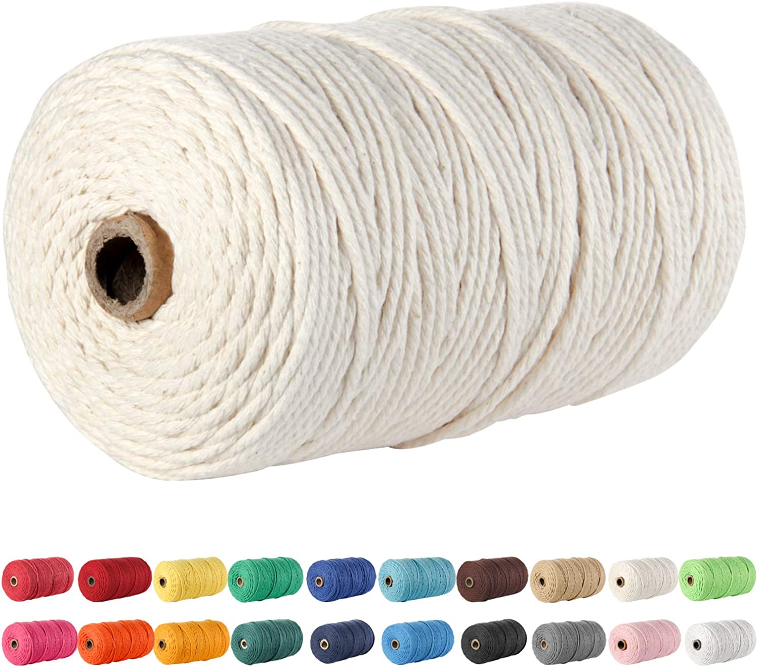3 Strands Macrame Cord Cotton 5mm Natural Rope Twine for DIY Projects Length 0-10000m