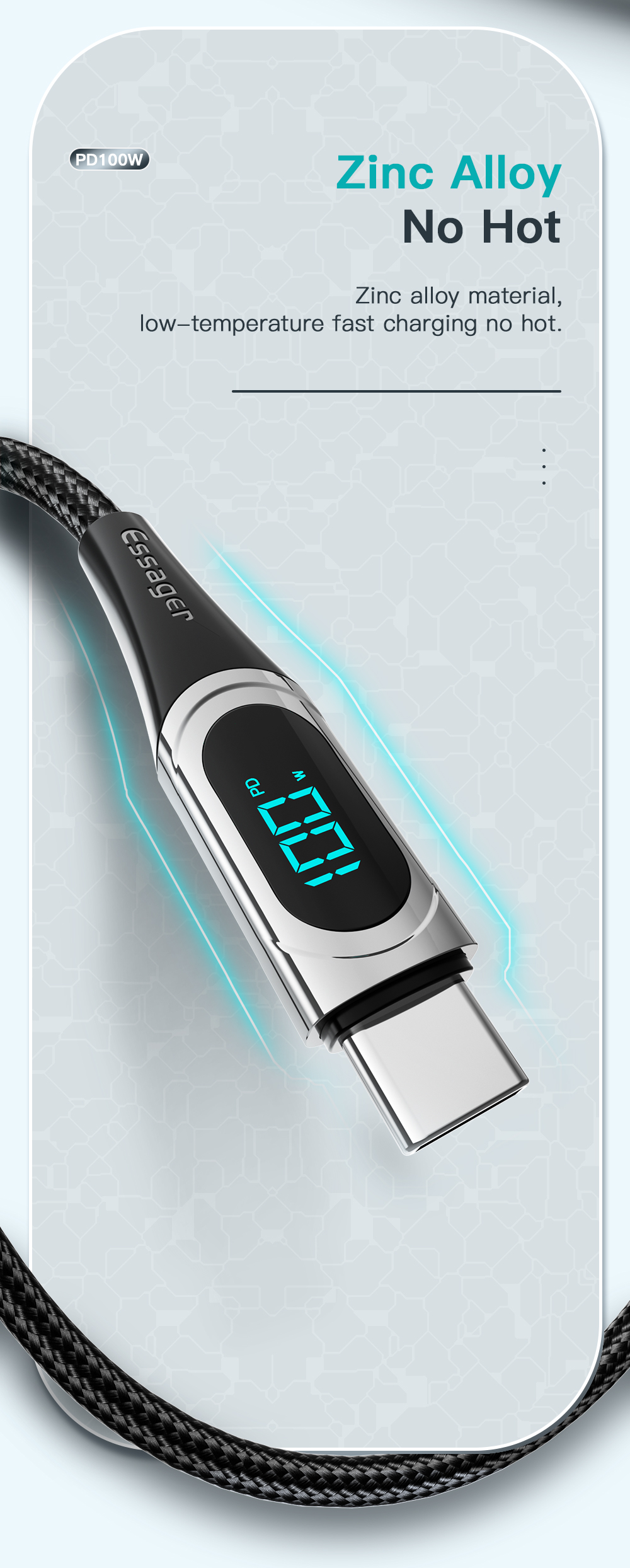 QC3.0 Usb C To C Cable Led Fast Charger Type C Cable 5a 100w