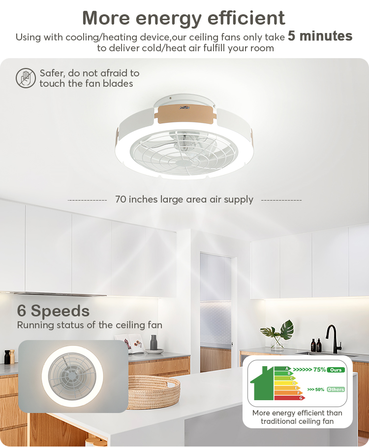 1stshine Indoor Ceiling Fan Modern Design for Low Ceilings Power Saving Natural Wind