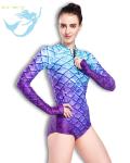 Long Sleeve Mermaid Tail Swimsuit UV Protection 3D Fish Scales Printing