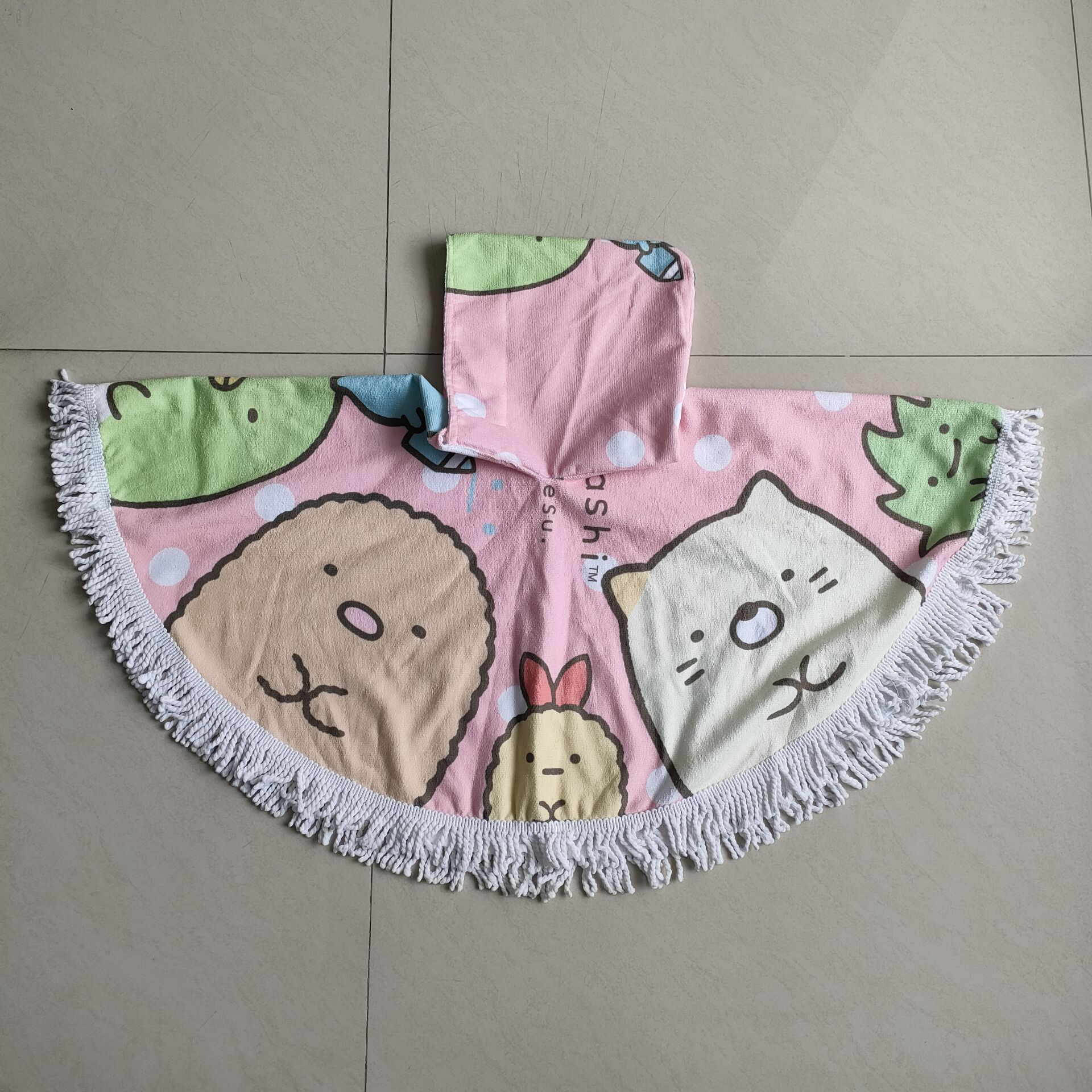 Hotsale round microfiber custom poncho towel kids printing beach tassel poncho beach towel