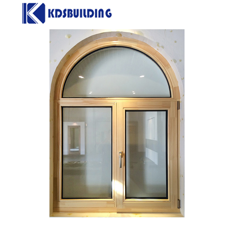 KDSBuilding Swing Residential Casement Round Wooden Window Solid Wooden Window With Fix Glass