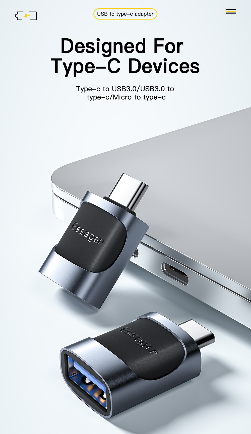 USB3.0 Micro Type C Fast Charging OTG Adapter 5Gbps Transmission 3A