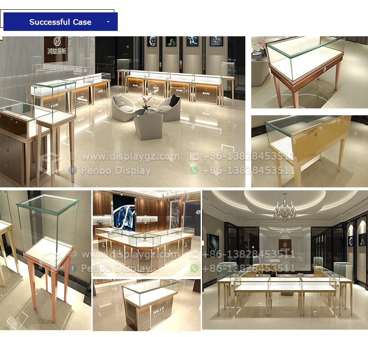 OEM Electroplate Jewelry Shop Furniture Jewellery Glass Counter Display Brushed