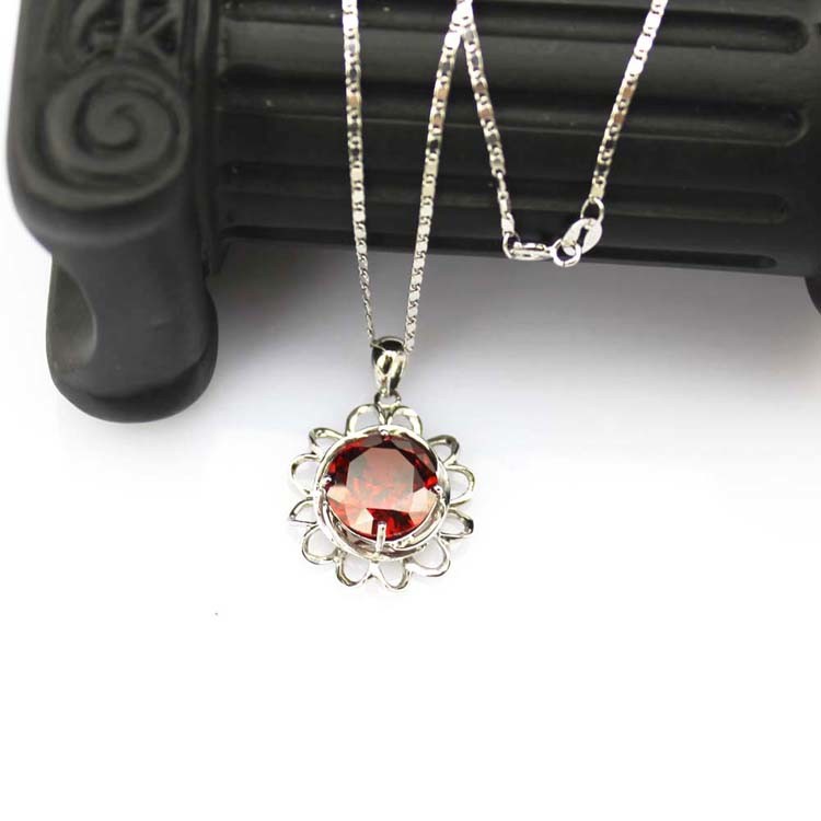 Sterling Silver Garnet Cubic Zirconia Pendant with 925 Silver Chain Necklace (PSJ01900)
