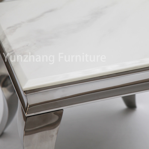 Faux Marble Wide End Table Silver Colored Frame For Sofa And Living Room
