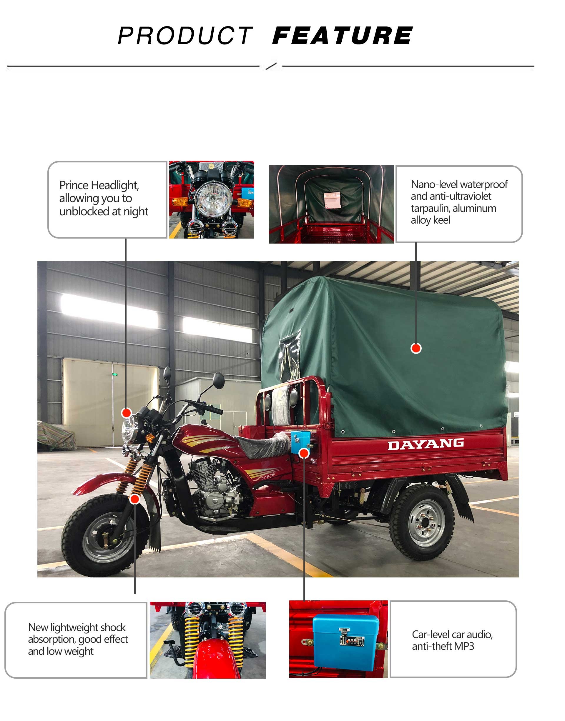 Cargo 250cc Powerful Durable Tricycle Petrol Tricycle with Cabin