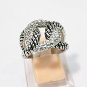 Quality (R-19) Designer Fashion Jewelry Pave Cubic Zircon Crossover Silver Ring wholesale