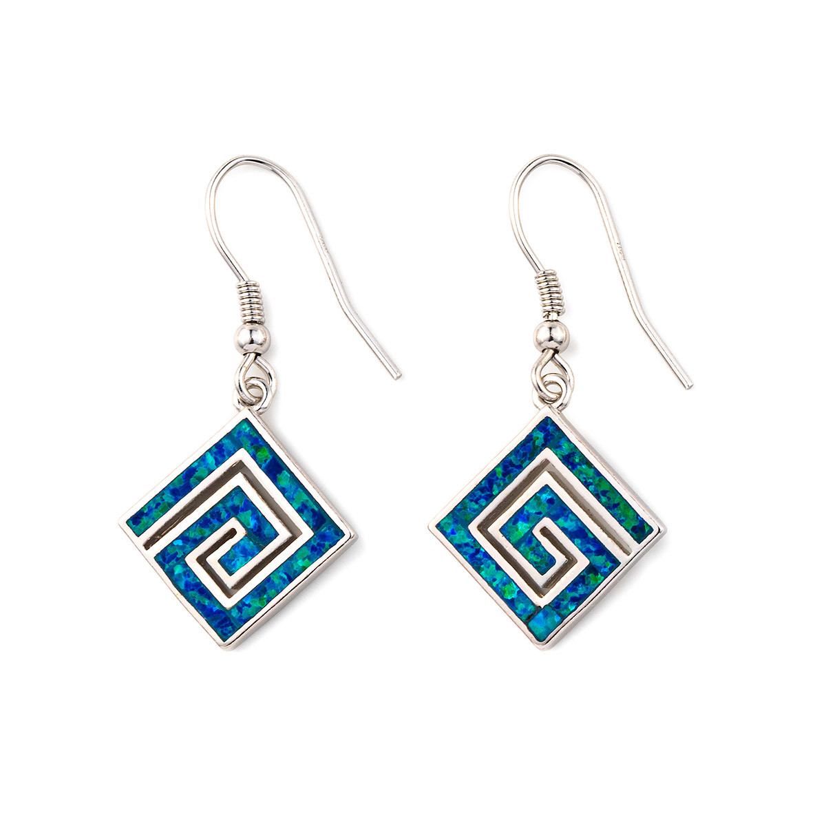 925 With Sterling Silver Natural Greek Key Blue Opal Dangle Crystal Earrings For Women