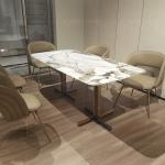 White 180x90x75cm Luxury Marble Dining Table Golden Stainless Steel Base