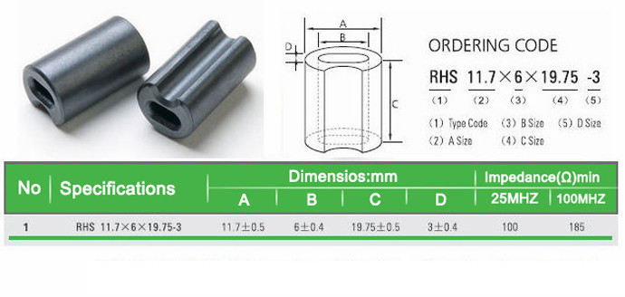 Cylindrical Emicore Magnet EMI Ferrite Core RHS TYPE Low Permeability