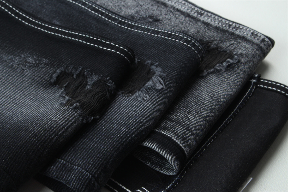 11.5oz Denim Fabric Rigid 56%C 44%P Black And Black Backside For Brand Style Jeans Boy Friend Style Soft Handfeel