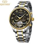 Black Dial Tourbillon Mechanical Watch Stainless Steel Skeleton Watch