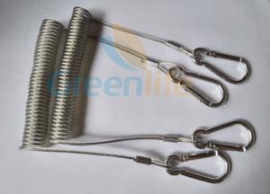 Quality Safety Life Belt Wire Reinforced Coiled Cable Clear PU Coated w/Carabiner Ends wholesale
