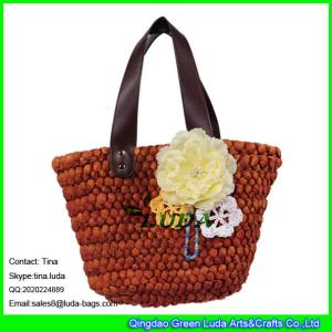 Quality LUDA natural corn husk small top handles straw beach tote bag wholesale