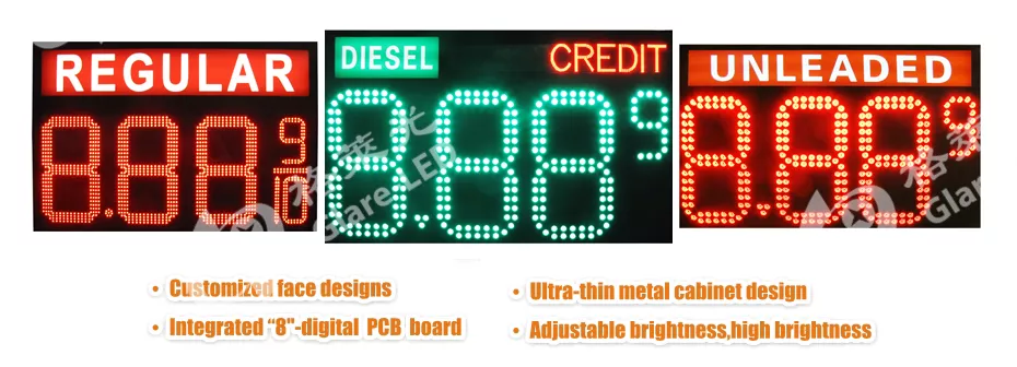 Outdoor 27 Inch 8.889 10 LED Gas Sign GSM Communication IP65 Waterproof Level