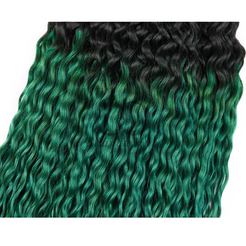 #T1B/Green Kinky Curly Remy Human Hair Bundles Sew In Weave Bundles Brazilian Bundle Deals
