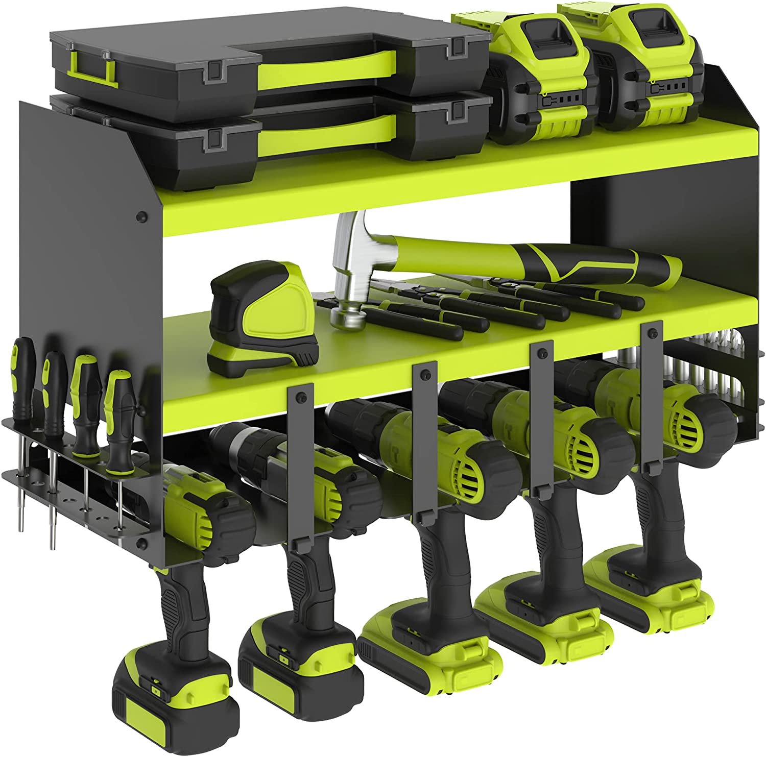 Extra Large Power Tool Organizer 5 Cordless Drill Holder Charging Station Rack