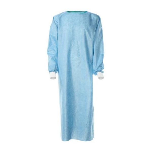 Anti Static Blue Isolation Gowns , Disposable Hospital Gowns Knitted Cuff /