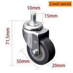 TPU Tread Mini Caster Wheels 2 Inch 40kg 50mm Swivel Castors