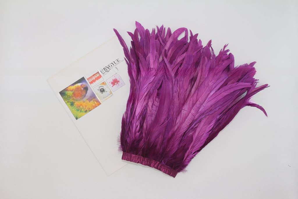 10-12inch Rooster Coque Feather Fringe Trim with Satin Ribbon Tape