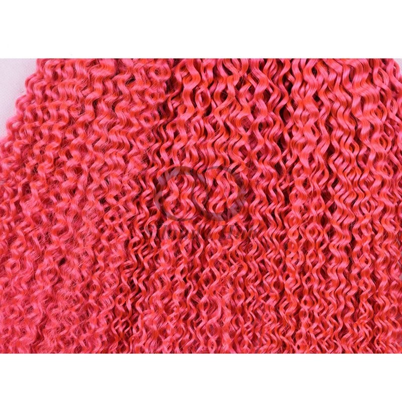 Pink Kinky Curly Remy Human Hair Bundles Sew In Weave Bundles Brazilian Bundle Deals