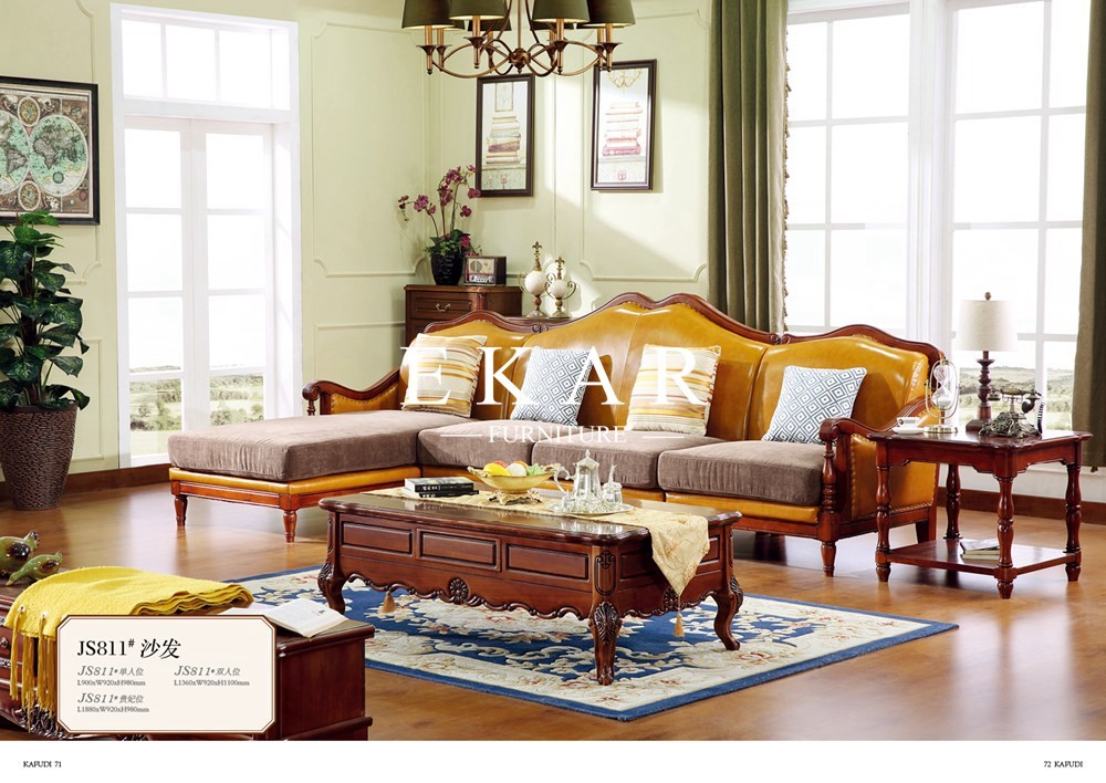 American sofa leather sofa oil wax solid wood sofa set