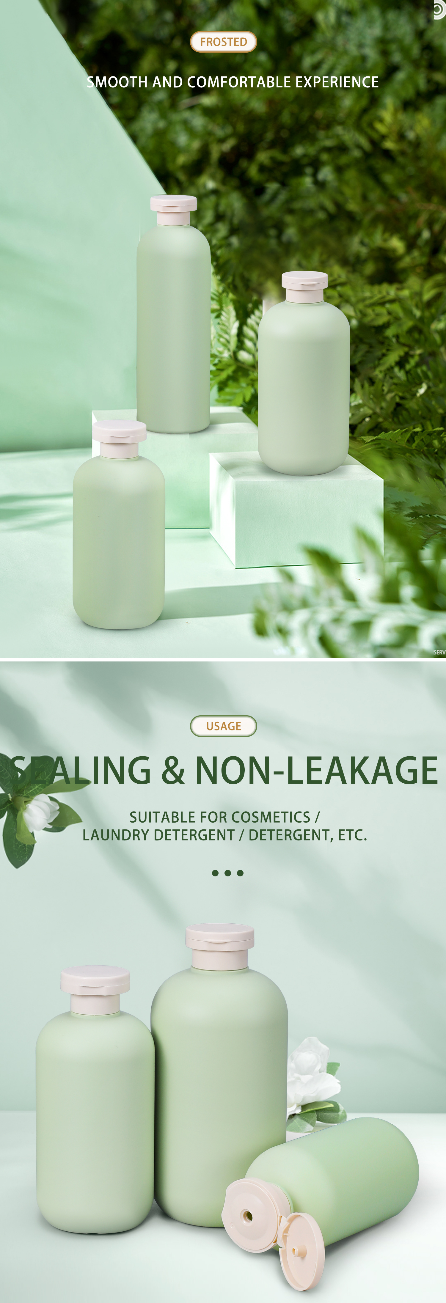 Flip Top Cap Pump Packaging for Cosmetic Skincare in Avocado Green Empty Squeeze Bottle