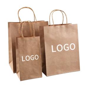 Quality Recyclable Fast Food khaki Kraft Takeaway Paper Bags Logo Printed wholesale