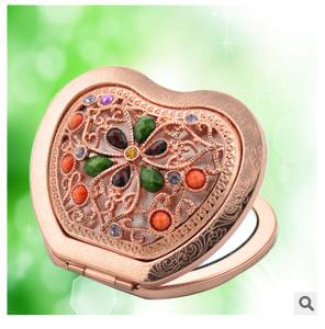 Quality New creative promotion gift customed diamond logo copper apple luxury pocket makeup mirror wholesale
