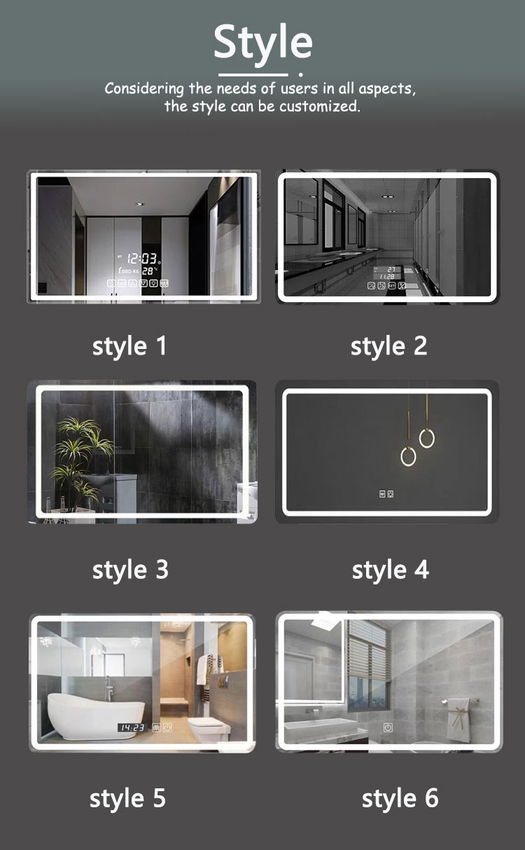 Modern Smart Mirror with High Brightness LED Strip Lights Illuminated and Defogging