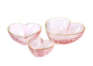 Quality Handmade Heart Shaped Glass Bowls Lead Free Salad Bowl Set With Gold Rim wholesale