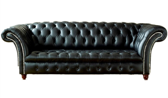 Black Leather Chesterfield Style Couch Sofa For Hotel Restaurant Salon Club Home